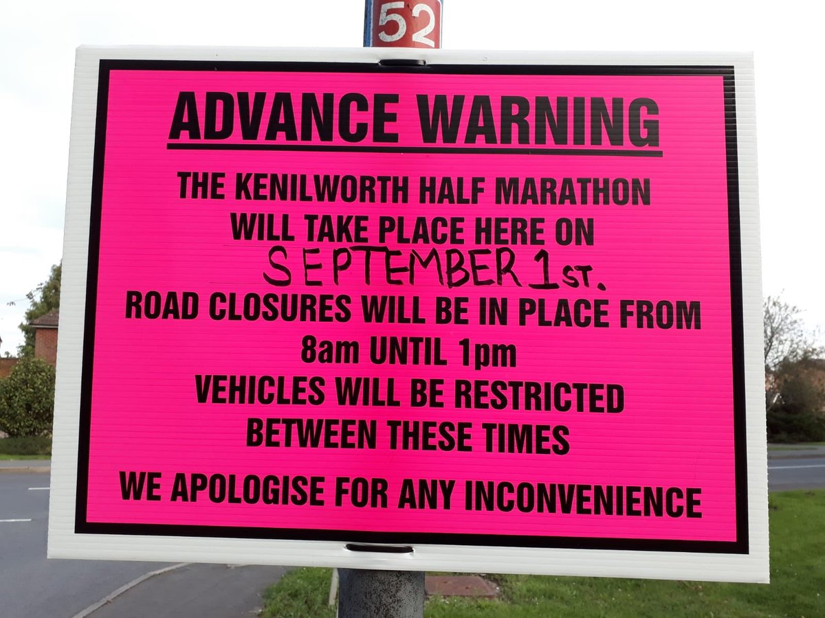 Warning signs are up for our road closures on 1 Sept #khm20