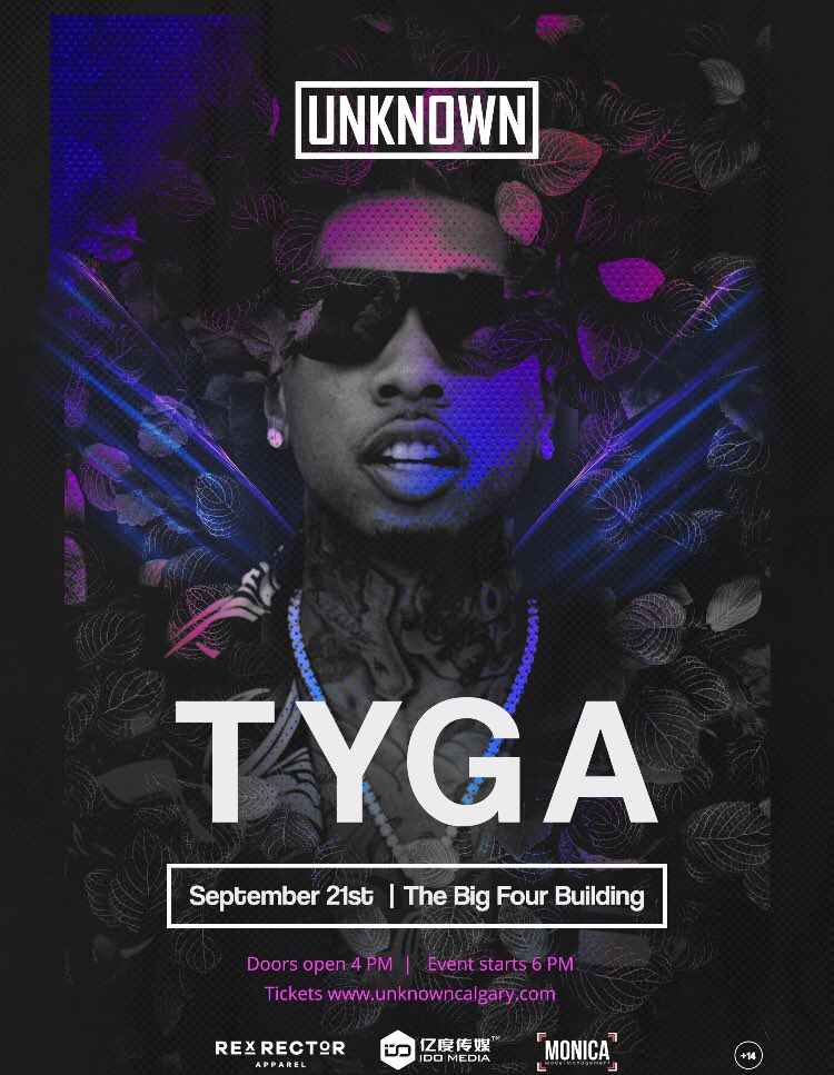 monica_models's tweet photo. UNKNOWN Calgary is an event like you’ve never seen before and we would like to welcome everyone to support our local talent. Featuring hip - hop superstar @Tyga 
GET YOUR TICKETS NOW!
https://t.co/fBZq20vX9y
 @cultureyyc @YYCTweetUp @TourismCalgary @yycretweet https://t.co/1QZPUPRqG3