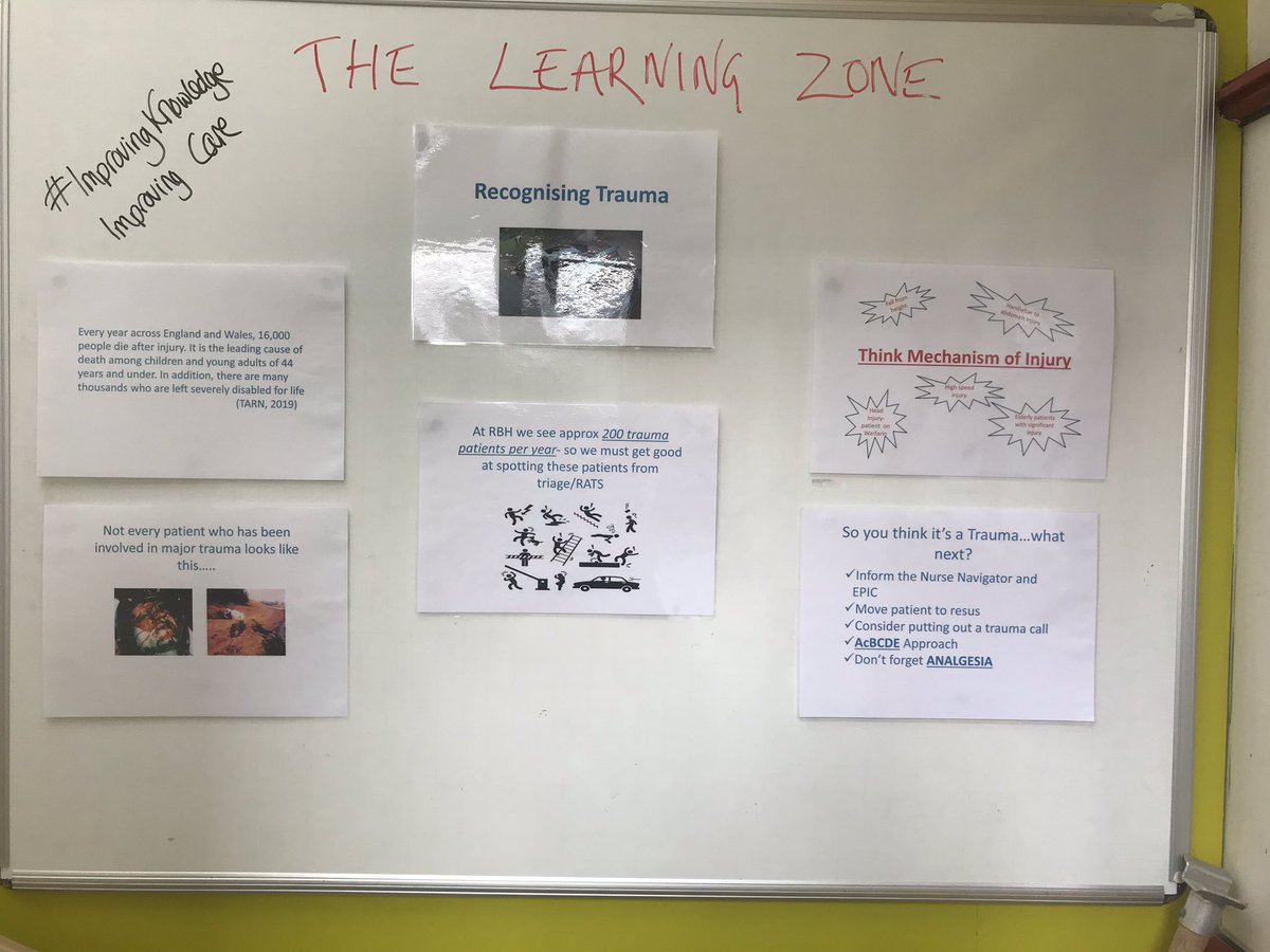 nursejennyw's tweet photo. New #TeamED learning zone is up, all about recognising trauma patients @RBCH_NHS @BEAT_RBCH @izzydoc #learningzone #EDucate #PracticeEducator #ImprovingKnowledgeImprovingCare https://t.co/UXmbnULodZ