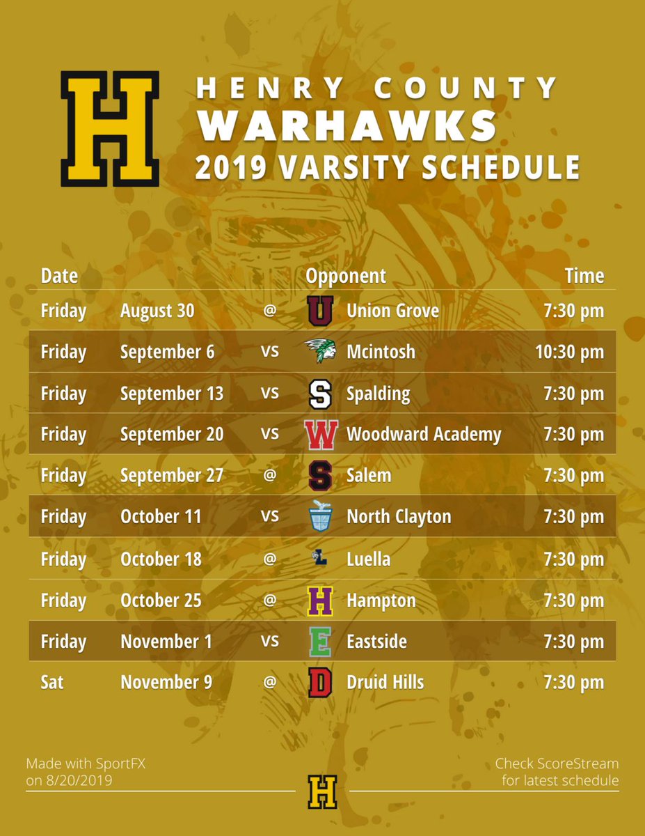 @HenryCoHigh_AD @HenryCoCheer your schedule is IN! (DM me if you see a mistake) Here is a 🏈 schedule I made with SportFX our new photo/video tool just for sports! ➡️ scorestream.com/sportfx?rId=tws