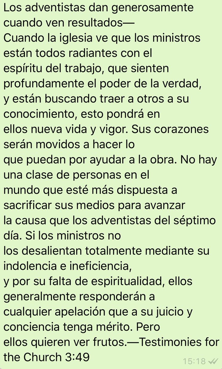 La influencia del pastor determina el grado de fidelidad de la iglesia. Cuando son inspirados por sus pastores no hay personas más dispuestas a dar que los adventistas del Séptimo Día- EGW