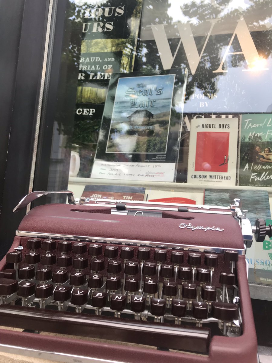 OllieTypewriter's tweet photo. Happy #TypewriterTuesday! I’m gonna celebrate today by sharing a few more pics from my trip to Iowa City.

These first two are from the lovely bookstore @Prairie_Lights, an Iowa City staple. Did some window shopping, just too many great titles to choose from, go check them out! https://t.co/vfAk9Nvw3D