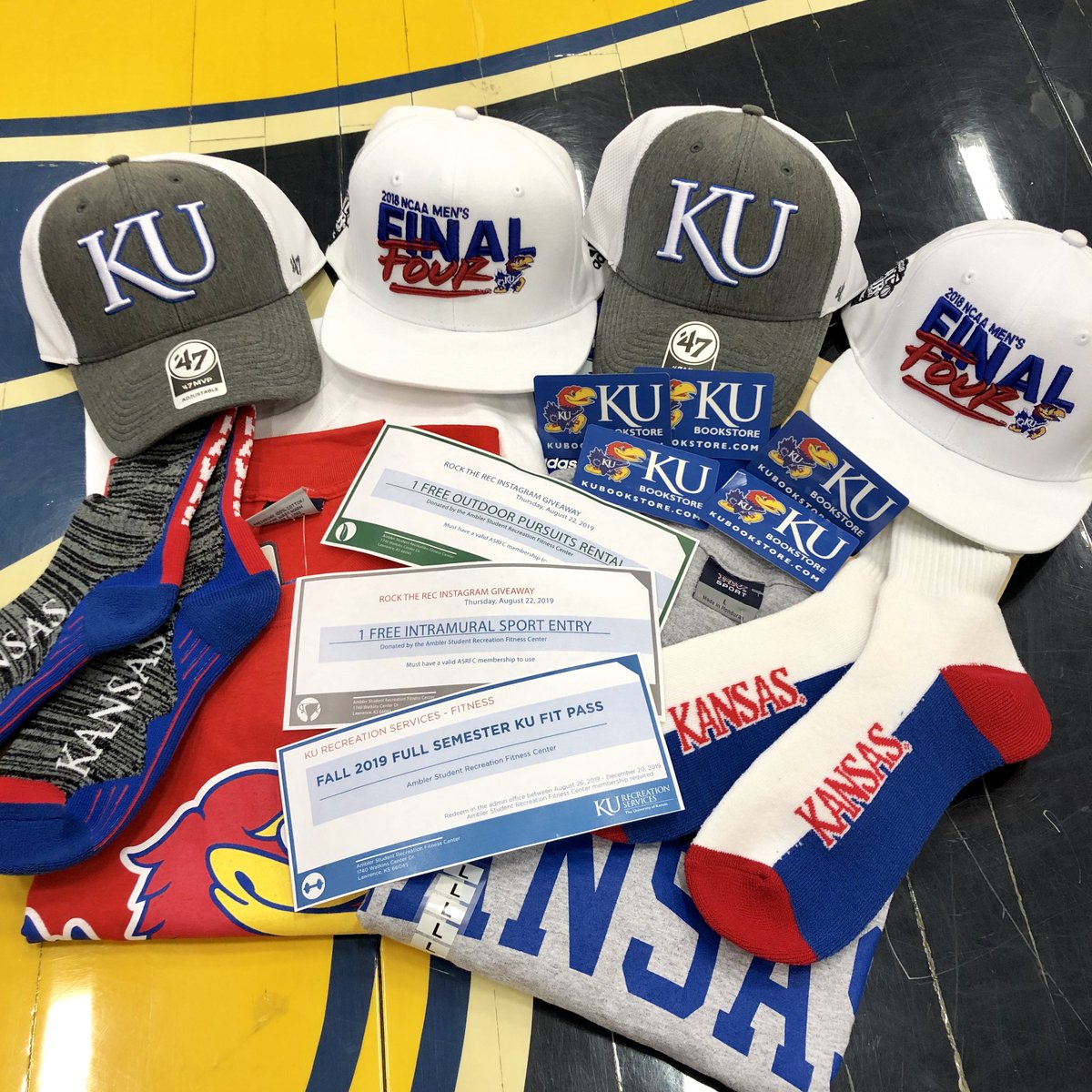 KUAmblerRec's tweet photo. Be on the look out! The rec is having an Instagram GIVEAWAY this upcoming Thursday! Five lucky winners will win one of our awesome prizes! Make sure you are following our Instagram page, @kuamblerrec. And thank you to the @KUBookstore for the donations! https://t.co/HKxvGV8bbz
