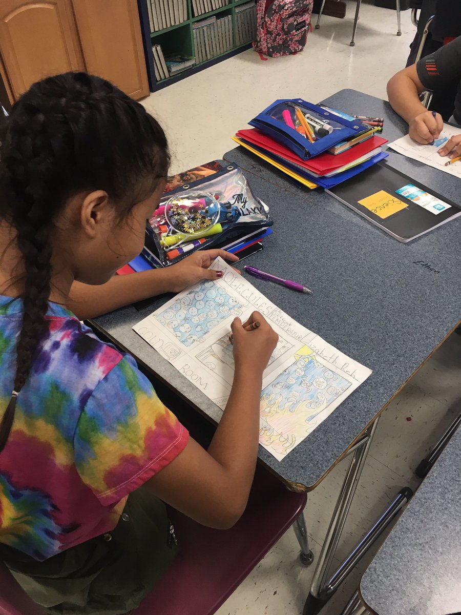 MrT6th's tweet photo. @AlvatonElem #aespride 6th graders developing models of water molecules to describe particle motion when heat is added! https://t.co/fEv7ocy2J5