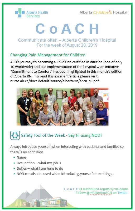 MFullertonYYC's tweet photo. This week's edition of CoACH. #commitmenttocomfort #albertarn #childkind #safesttogether https://t.co/h5WO9WuX9Q