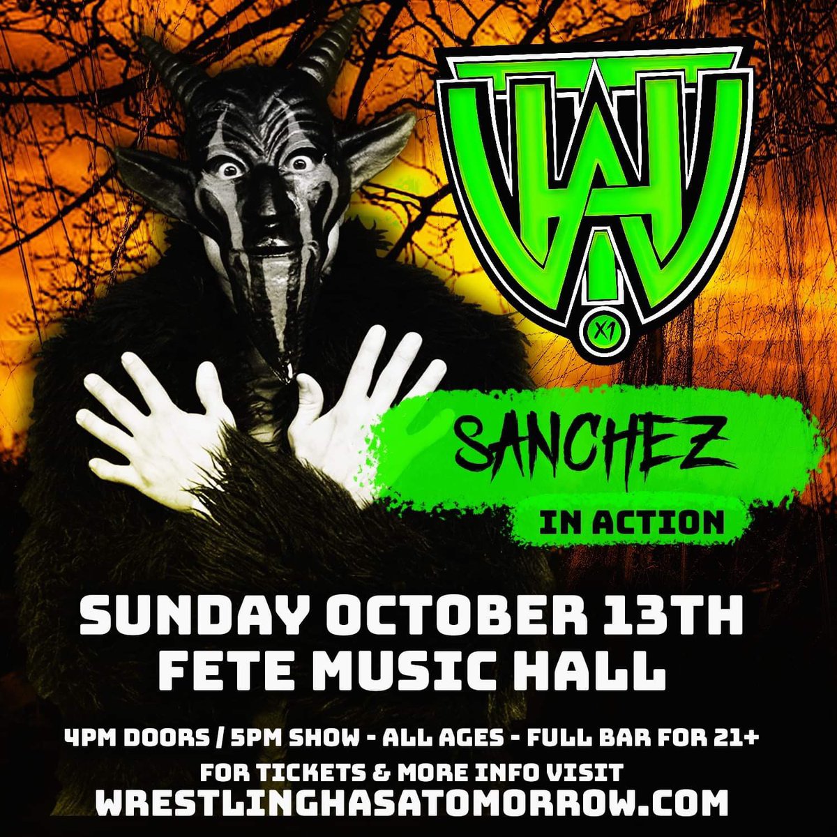 WHATomorrow's tweet photo. SANCHEZ will be in action on October 13th when WHAT! Wrestling returns back to Providence, RI. 

#WHATXI tickets on sale now: https://t.co/fe2lArdMmt

Our previous event #WHATX: https://t.co/cCnPnHxy76 https://t.co/knhuoV0XaG