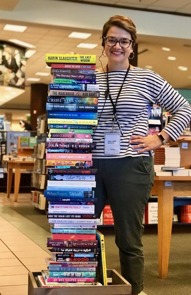 It's Tuesday and we're up to our necks in #newtitles. #bookloverslovetuesday #thisjustin #booknerd #thisstackmighttumble #jenga #BNWolfchase #BNMemphis