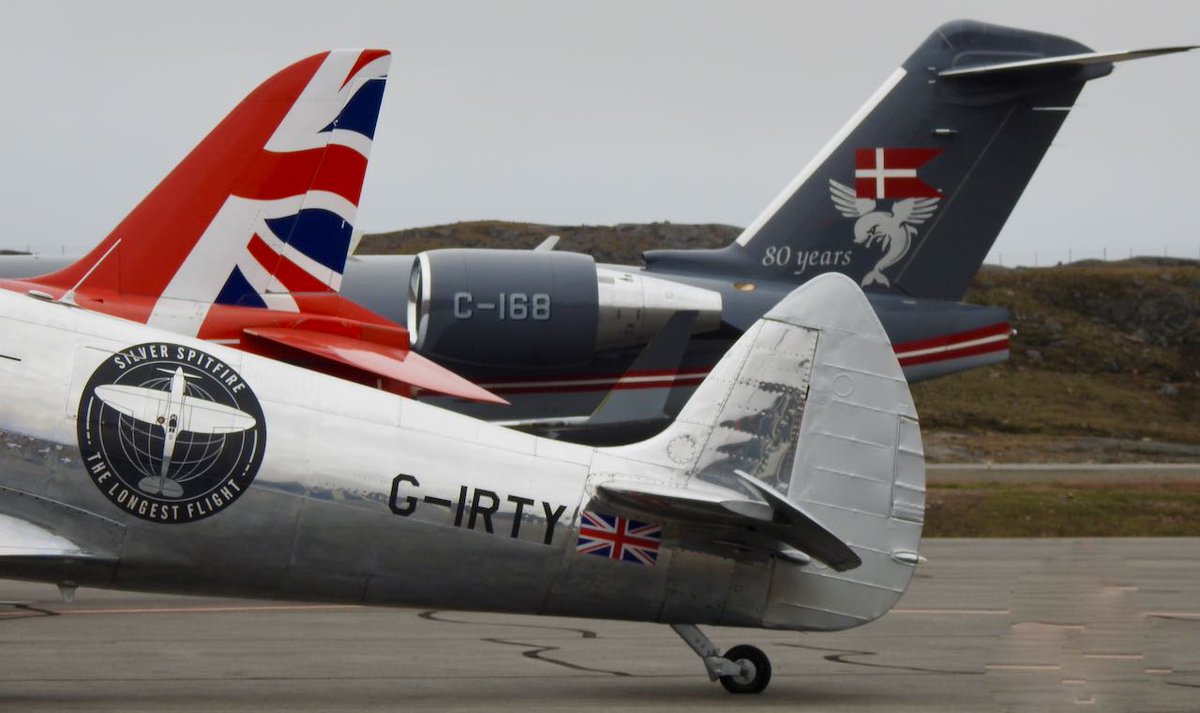 FrankReardon1's tweet photo. Saved this photo for #TailTuesday of #SilverSpitfire #GIRTY & British Aerospace #HawkT1 #XX278 & a #Canadair CL-600 #C168 in #Iqaluit #Nunavut on AUG.14.2019 #YFBSpotters #YFB #AVGEEKS https://t.co/aVjuvJzZeZ
