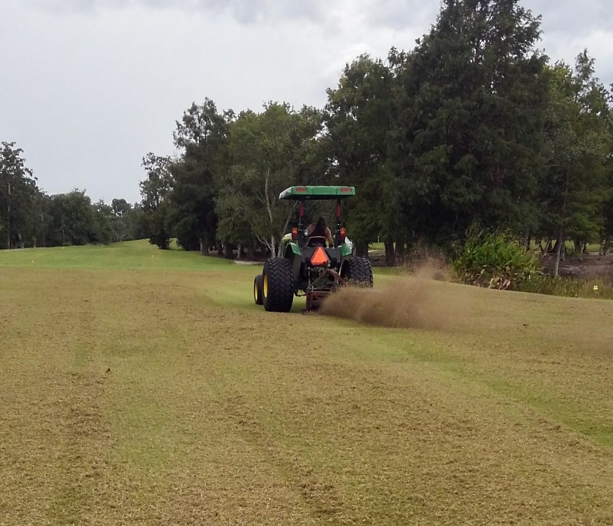 BryceGibson8's tweet photo. #Aerificationweek Day 2: verticut fwys, aerify, scarify, blow. 2nd Coco mat on greens. Plus, normal maint. and bunker drainage work
#turflife https://t.co/5spkhKfmVw