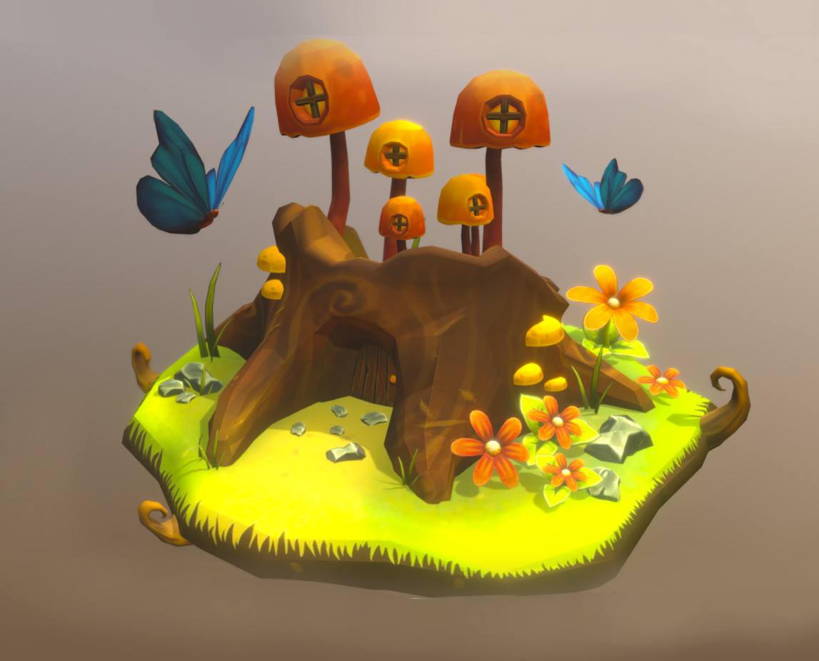 Low Poly hand painted butterflyhouse diorama I made 🍄😊
#handpainted #lowpoly #diorama #indiedev  #gamedev #3DModel