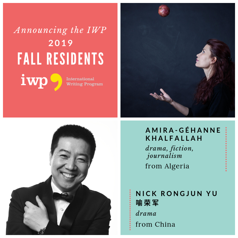 UIIWP's tweet photo. Two more #IWPFallResidents for 2019!
#AmiraGéhanneKhalfallah (drama, fiction, journalism; #Algeria) courtesy of @ECAatstate @CultureAtState @USEmbAlgiers
#NickRongjunYU #喻荣军 (drama, #China), among China’s most produced living playwrights @USA_China_Talk https://t.co/5yfBTgcxNA