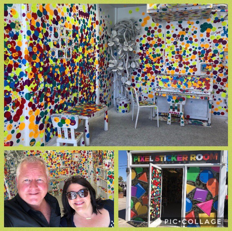FTempioHillier's tweet photo. The Pixel Sticker Room @ContainerParkLV #YayoiKusama style. 🔴🌕⚪️🔵⚫️ Love it❣️ I need a room like this at home. My kids would love it...including my teen!👍 #sofun #stickertherapy 😁 https://t.co/DIsikRq5Km