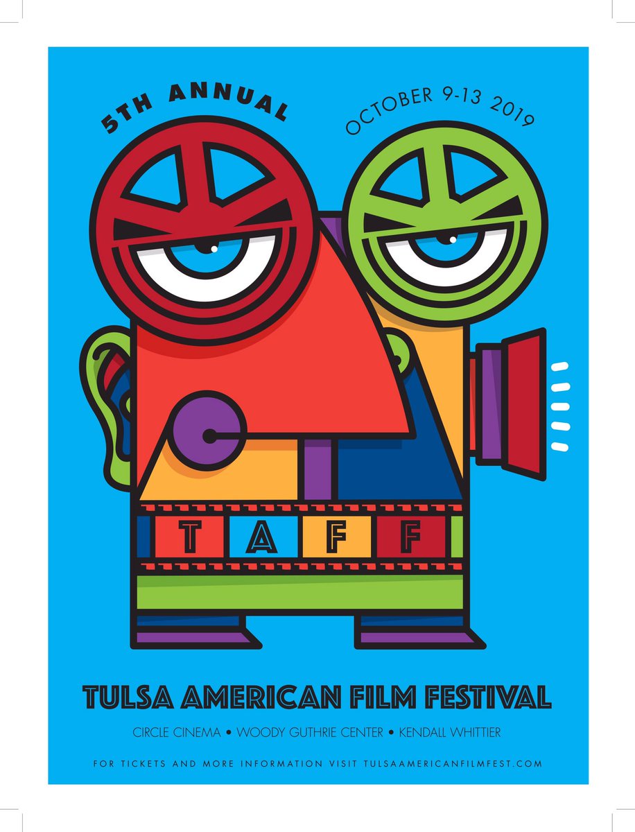 TulsaAmerican's tweet photo. Let’s have some fun! Save the date! The 5th Tulsa American Film Festival returns October 9-13, 2019. Program, schedule and ticket information available next week. Stay tuned! 
Thanks to John Hammer for poster artwork! https://t.co/QBECjcxcPz