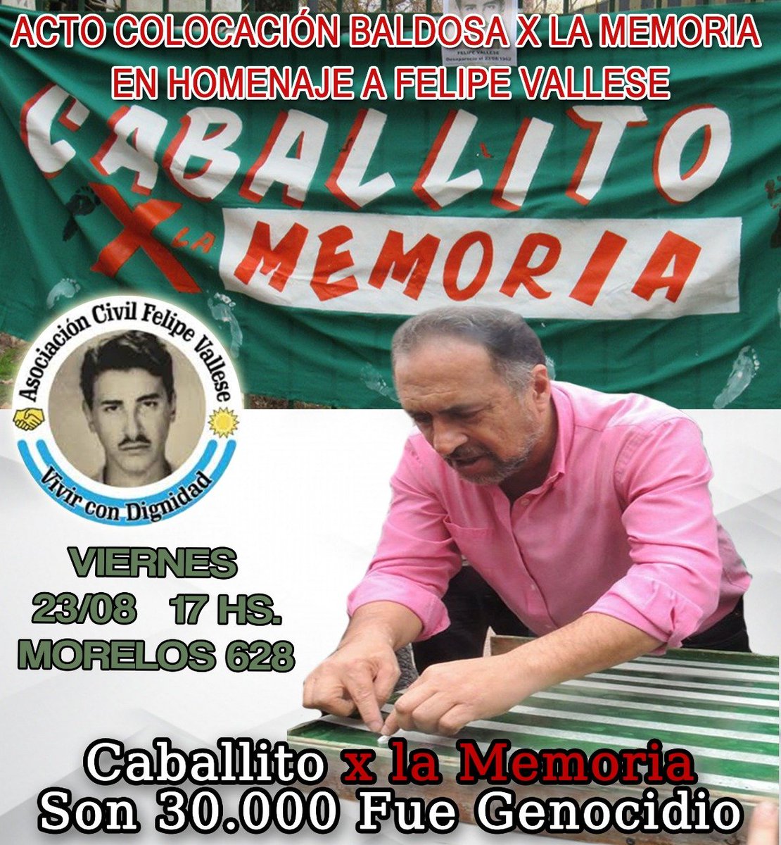 PRENSAVALLESE's tweet photo. Compañeros y  compañeras trabajadores, este VIERNES 23 DE AGOSTO 
LOS ESPERO A LAS 17 HORAS 
EN MORELOS 628
FLORES - Cap. Fed.
Para homenajear a mi viejo Felipe Vallese nuestro 1° Detenido - Desaparecido de la JP en 1962 
57 años de su desaparición física, pero aún PRESENTE ! https://t.co/sQJERJFiwS