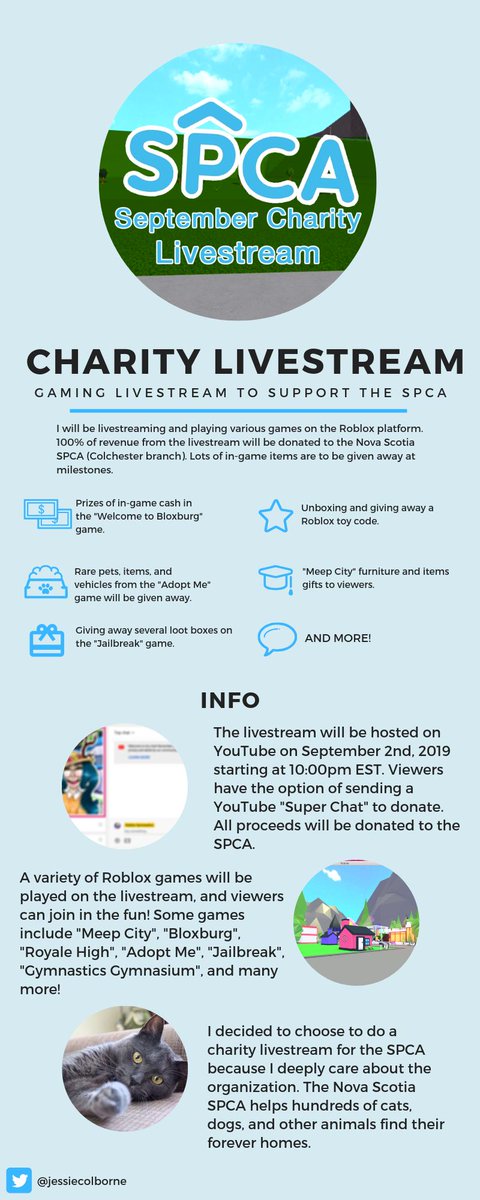 Roblox Gymnastics On Twitter I Am Hosting A Charity Livestream 100 Of Proceeds Will Go To The Nova Scotia Spca I M Super Excited Stay Tuned For More Information Https T Co 8r7yhpwbtx - roblox gymnastics live stream