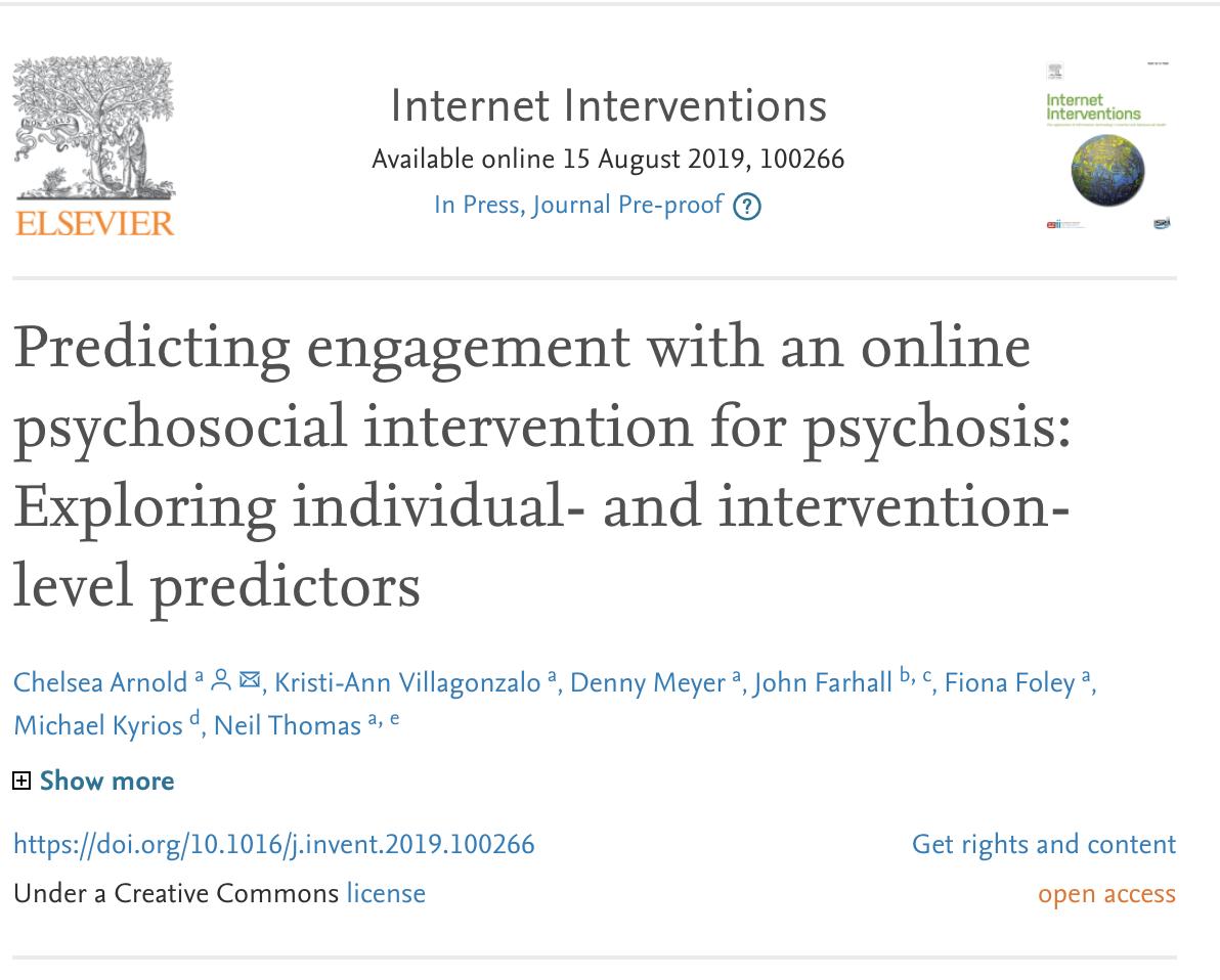 chelsea_arnold_'s tweet photo. The first paper from my PhD is online now! 
Examining engagement with a #recovery focused online intervention for #psychosis: email support, motivations for treatment, education &amp; age were all sig predictors. 

https://t.co/xWp1fD5QrQ 

#DigitalHealth #ehealth #Mentalhealth https://t.co/HeJZP8Nzax
