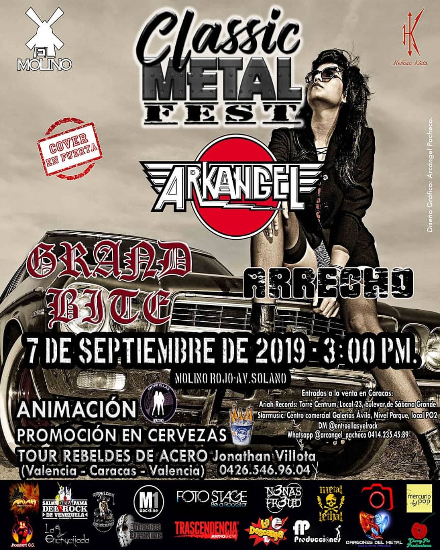 #7SEP Tendremos una tarde del mejor heavy metal venezolano, en la primera edición del Classic Metal Fest, con un cartel de lujo conformado por las bandas Arrecho, Grand Bite y Arkangel

#SalonPrincipal: Dj Hernan Klein

Hora: 3.00 pm
Entradas en preventa