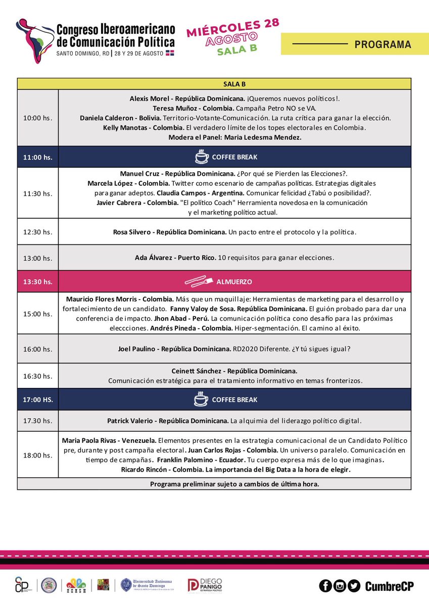 divoskus's tweet photo. En #CompolRD🇩🇴 viviremos 
2 días intensos de capacitación y entrenamiento sobre 
🗳#CampañasElectorales; Estrategia, Investigación, Tecnopolítica, Media Training, Equipos de campaña y más, junto a más de 80 conferencistas internacionales🌎

✅ Programa: https://t.co/dY7FnWHIGK https://t.co/P0h8tysd6y