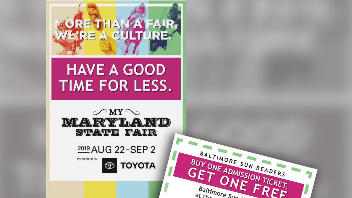 baltimoresun's tweet photo. Going to the Maryland State Fair Aug. 26 or 27? In today's Baltimore Sun print edition, find a coupon for a free ticket with the purchase of another. Here's where to find our paper:  https://t.co/eUABscfDGt https://t.co/8oIgx1mWei