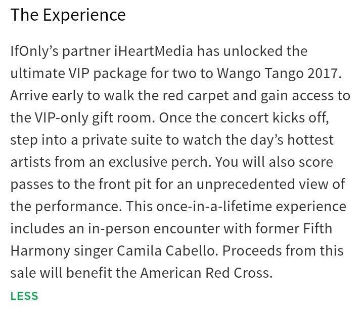 Camila donated 100% of profits of her first solo m&g to the American Red Cross.