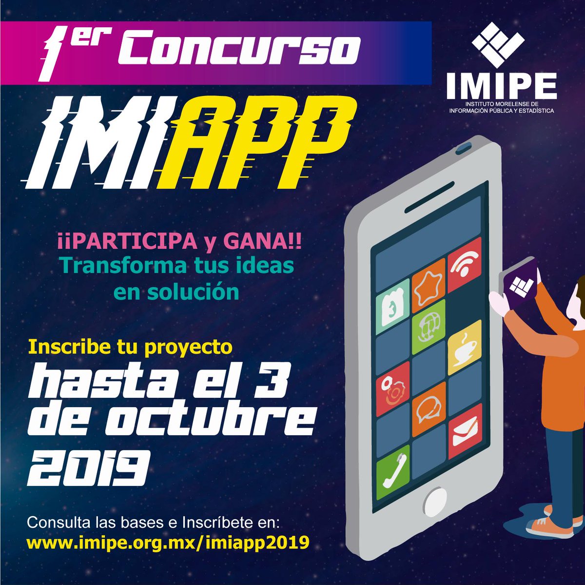 _IMIPE's tweet photo. Participa en el Primer Concurso #IMIAPP! 📱✨
¿Te gusta la tecnología y el desarrollo de aplicaciones? Si eres universitari@ y vives en el estado de #Morelos entonces este concurso es para ti.
Consulta las bases en https://t.co/20JmxKrdh6 🔍 https://t.co/VtTFFAwhql