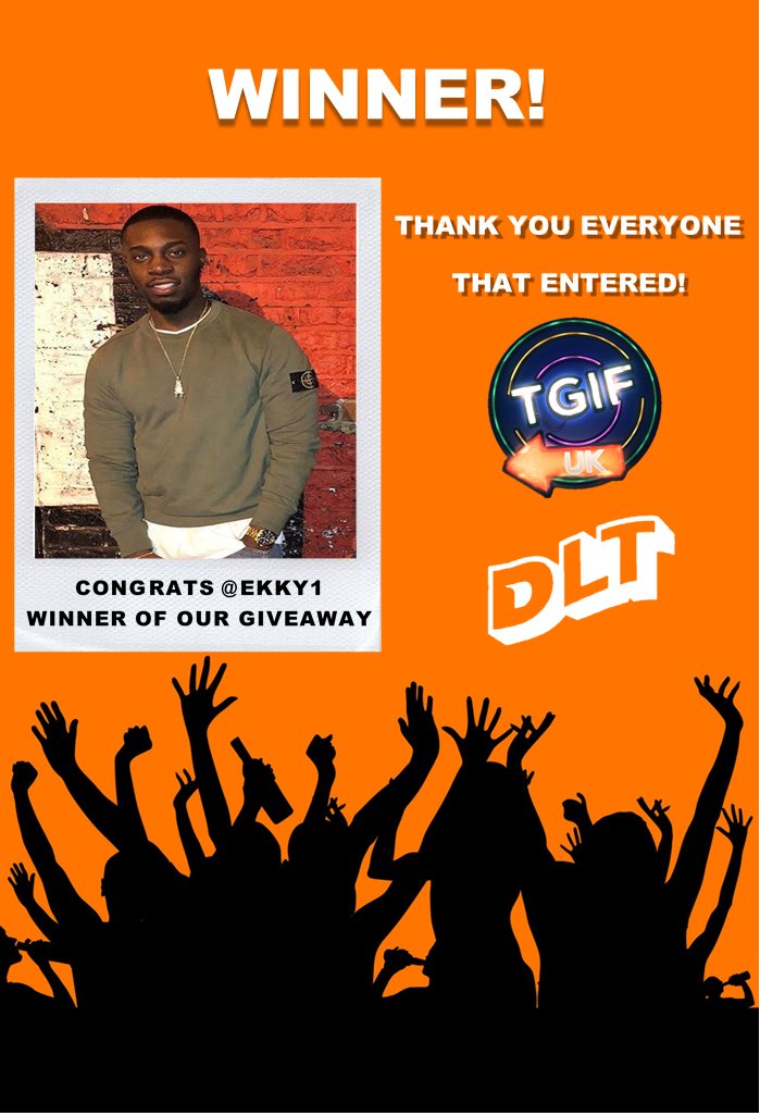 TGIF_UK's tweet photo. WINNER WINNER WINNER

Congratulations to @DkAyy_ entry via Twitter) for winning our giveaway. We will be in touch to forward you X2 DLT Live tickets for you and whoever you choose to go with!

Thank you to everyone who entered and look out for our next giveaway! https://t.co/1mYeZCwFuu