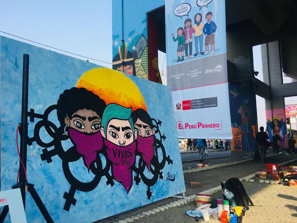 MimpPeru's tweet photo. ☝️Nos encontramos en #SJL en la activación de grafittis con mensajes contra el acoso sexual en espacios públicos.

¡Te esperamos en la estación Los Jardines, Línea 1 del Metro de Lima! 

Recuerda: #ElAcosoEsViolencia 🙌 https://t.co/Ls098u6Yxd