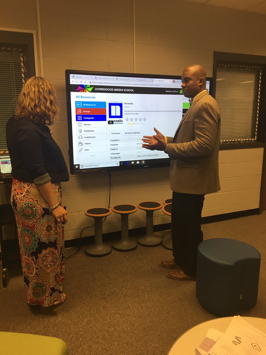 LvngoodPrncipal's tweet photo. Me and my media specialist trying to decide which NewsELA article I’m going to read this week and discuss with the students and staff on the morning announcements tomorrow!
#day14 #justasgoodasday1 #SELmatters https://t.co/iV4MUlXGrw