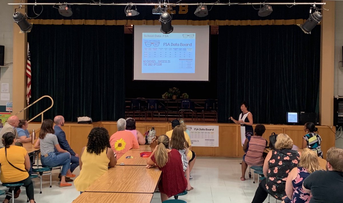SarasotaSupt's tweet photo. HAPPENING NOW: Dr. Cagle is sharing her story and how Charles E Bennett Elementary will make the grade this school year! Families are here to learn how they are apart of this inevitable transformation! https://t.co/cz8Y2g0BHh