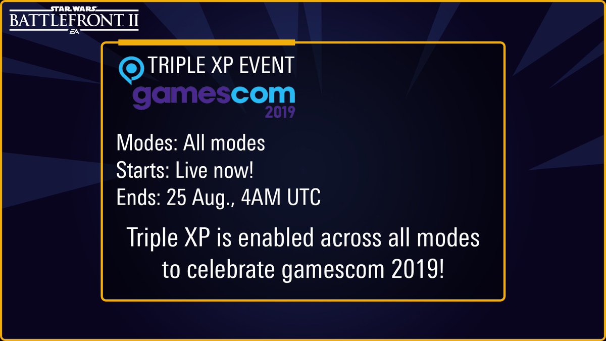 EAStarWars's tweet photo. Triple XP is going live across all modes in #StarWarsBattlefrontII! https://t.co/5345zBM4MY