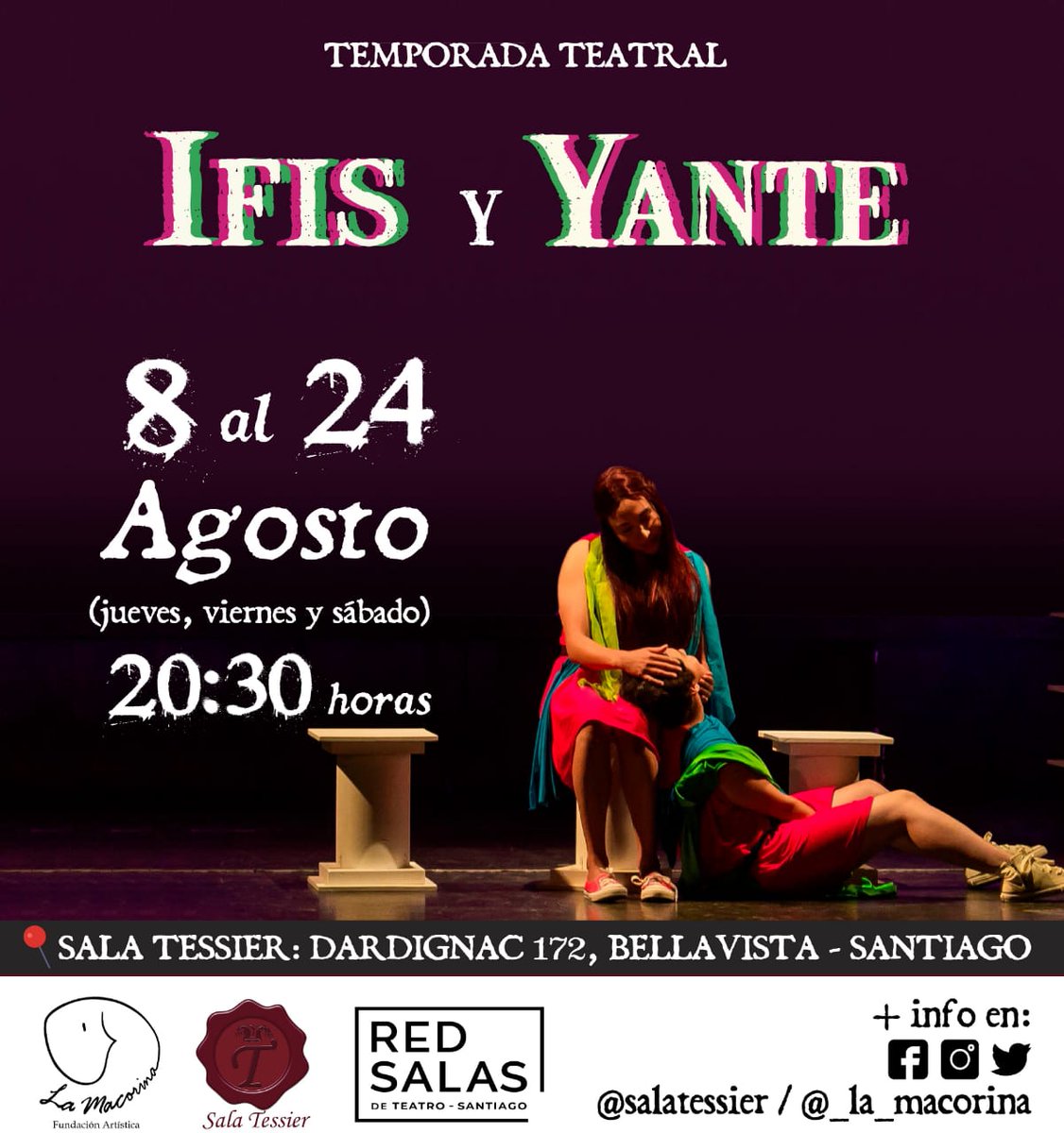 nadiakarina_gb's tweet photo. Este jueves, viernes y sábado a las 20:30 les esperamos en @SalaTessier con las últimas funciones de #IfisyYante, un montaje que habla del género y su importancia desmedida en la sociedad. Vaya y disfrute. @_la_macorina @RedSalasTeatro #LGBTQ #teatro https://t.co/KjbOFIteuO