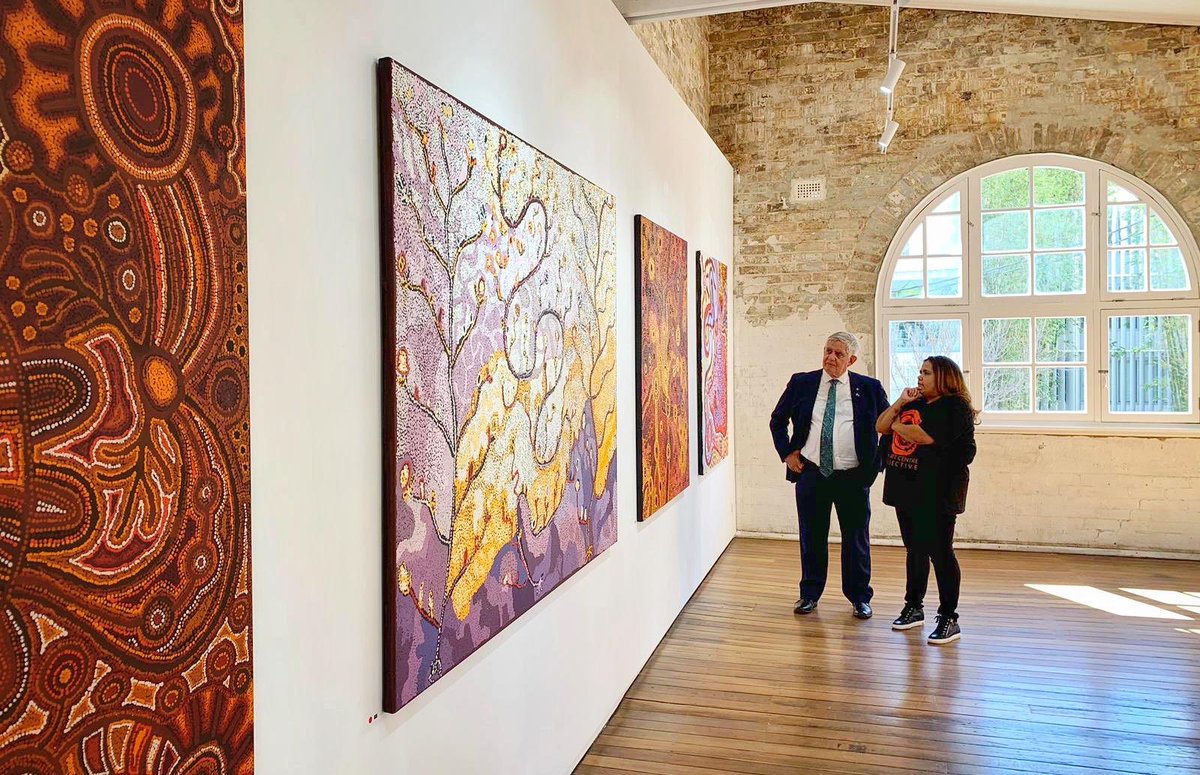 KenWyattAM's tweet photo. The APY Art Collective in Darlinghurst is showcasing local APY artists to Sydney audiences. Make sure you visit the gallery &amp; when purchasing Indigenous art - make sure it’s authentic &amp; that the proceeds go back to the local artists. Thanks for the tour @SallyScales https://t.co/U2le7NcpXf