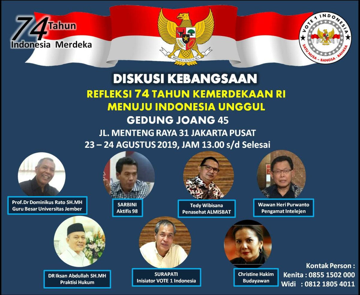 Chendra_Kaunang's tweet photo. Tmn's hadiri acara ini, yuukk!. 
Untuk menambah wawasan kebangsaan kita semua. Demi keutuhan NKRI. 🙏💯😎🇲🇨 CV
Plus "Orasi Kebangsaan" oleh #ErosDjarot
Tiada kesan tanpa kehadiran tmn's skalian.
So don't misz it!. #GRATIS!!.
Bisa jg register di no. Aq. #Chendra 085210003553 https://t.co/1kOzo4yFUM