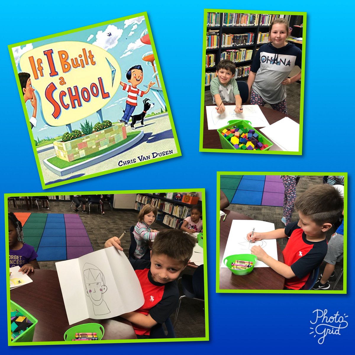 egelibrary's tweet photo. After hearing If I Built A School by #ChrisVanDusen our fantastic 1st graders used #Makerspace to #imagine #create #communicate and draw what they want in a school #thehumblelibrarian #bethelight https://t.co/Rl1l8Ao8rO