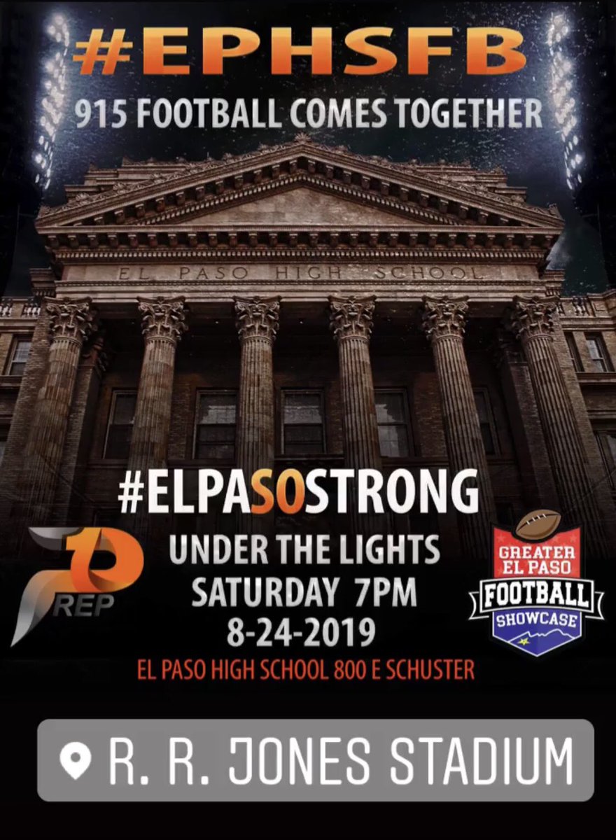 EdStansbury's tweet photo. Calling all High School and Middle School Football Players in El Paso. Letโs meet UNDER THE LIGHTS, Saturday 7PM RR Jones Stadium. Letโs kick this season off as ONE and continue to show we are #ELPASOSTRONG #elpaso #915showcase #ephsfb @Prep1USA https://t.co/UMAIe2ZRZk