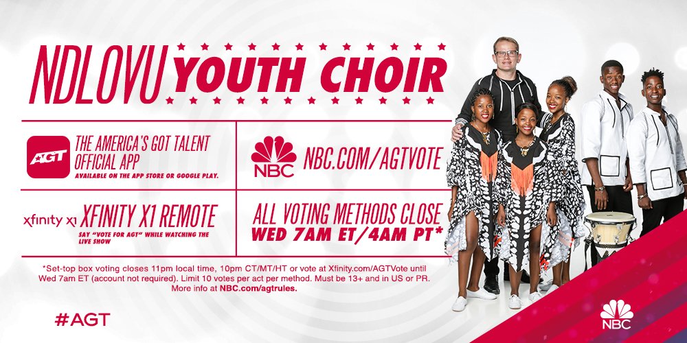 ChoirAfrica's tweet photo. Incredible! We can't believe we performed live in front of America on @AGT! Thank you all for your support and now we need a favour. Help us continue our journey. Vote for us here: https://t.co/5uufvvIQm4
#AGT https://t.co/tMPAulaEUG