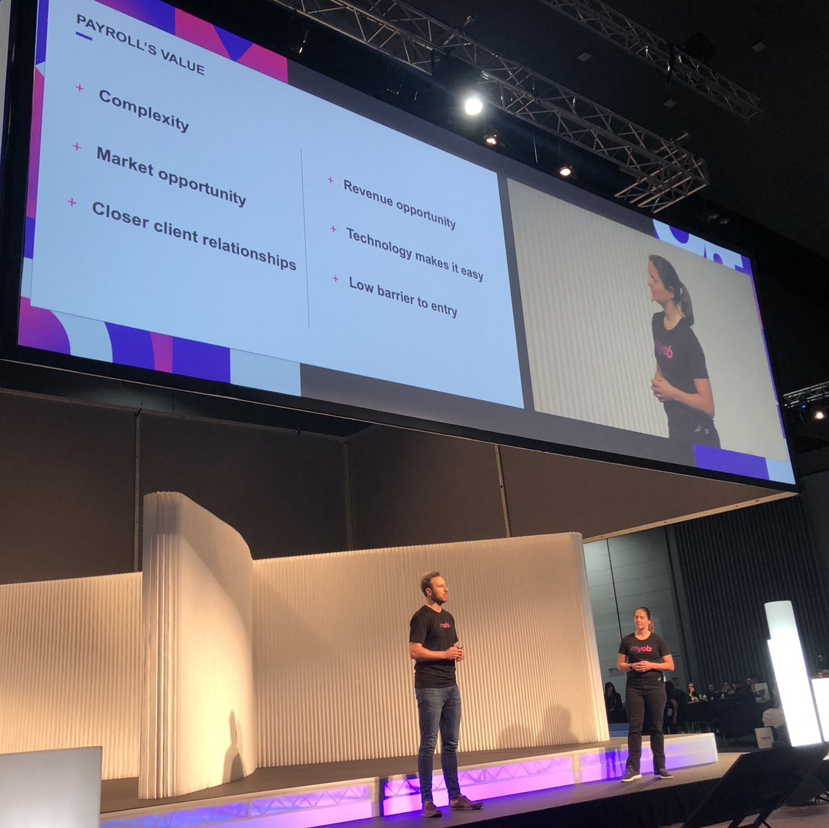ShailanPatel's tweet photo. .@MYOB marketing duo @SadlerBridge and @JesseLogan1 showing payroll’s value to our partners 💸💸💸 #myobpc https://t.co/6lUi8zowW0