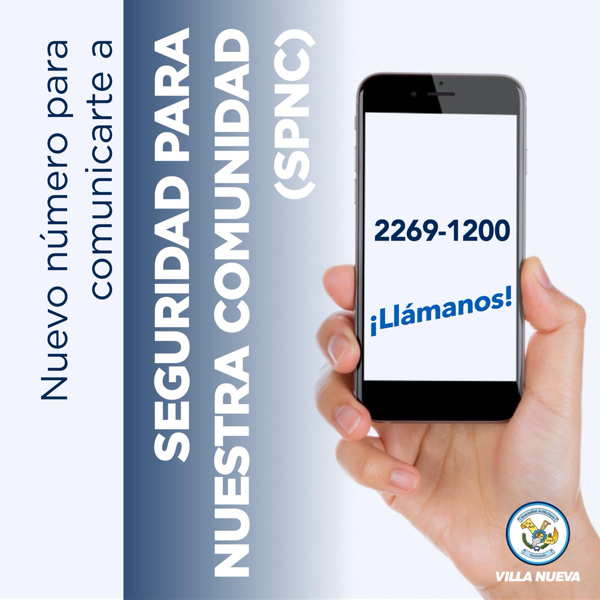 MuniVillaNueva's tweet photo. Para reporte de emergencias 🚨 en horario inhábil está a su disposición el 📞2269-1200 de Seguridad Para Nuestra Comunidad #SPNC @SPNCVILLANUEVA https://t.co/kMBV51ddOH