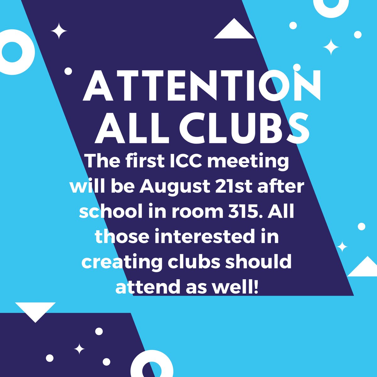 SGA_JPT's tweet photo. ATTENTION ALL CLUBS REMEMBER TO SEND A REPRESENTATIVE TO THE ICC MEETING TOMORROW https://t.co/13trATGLxj