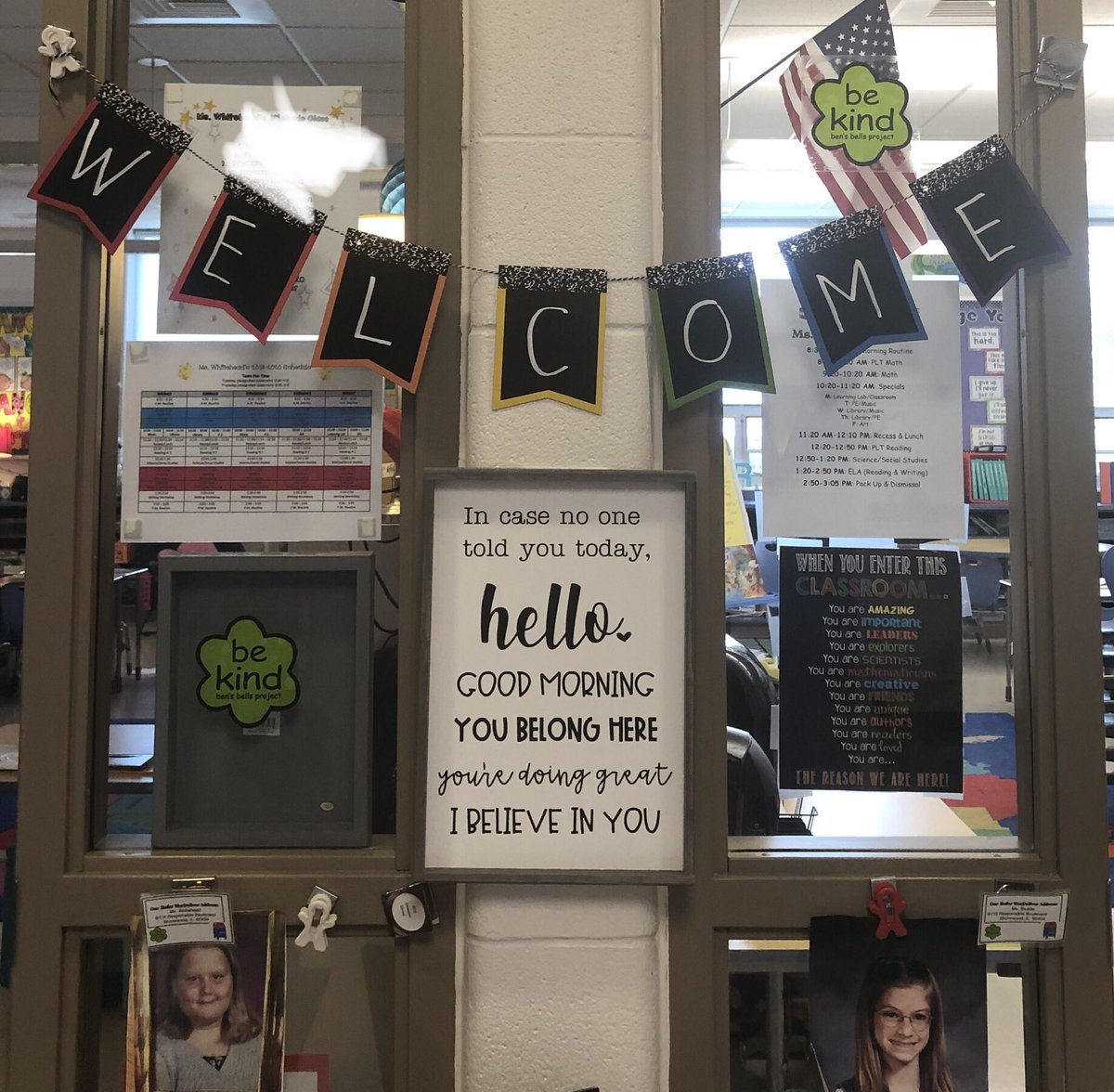 MsWhitehead07's tweet photo. Our new sign really completes our #cornersquad vibes! 💗💗 #safe #loved #learn #troyhofer #webelieveinyou https://t.co/xhfQZpV9gm