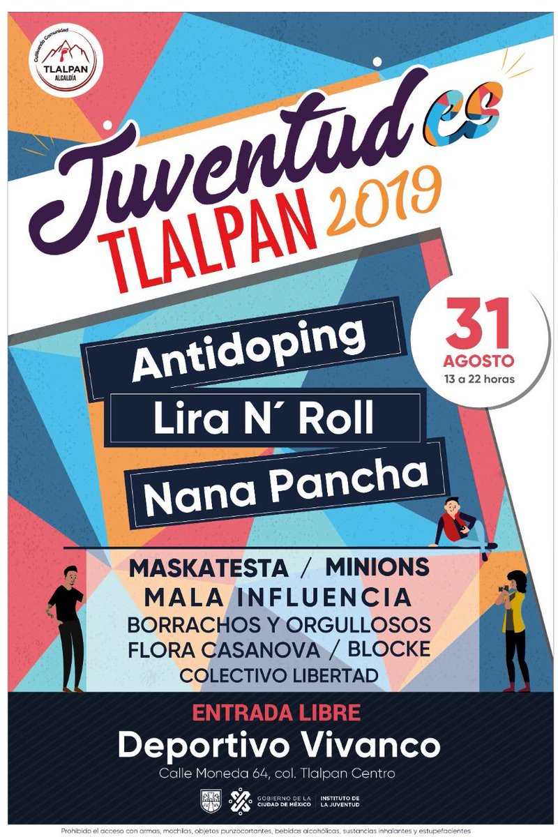 TlalpanAl's tweet photo. #JuventudEsTlalpan e @InjuveCDMX presentan este gran concierto el 31 de agosto con invitados de lujo. 👇🏼🎷🎺🎶 
@_antidoping @liranrolloficia @nana_pancha @maskatestamx https://t.co/LUEN1CjVtf