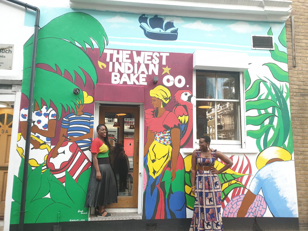 Loved the delicious Caribbean food at @westindianbake and also the colorful artwork by Sanah Dawood on one of the walls!  #PureGrenada #CaribbeanRestaurant #LDNStreetArt #LondonStreetArt #CaribbeanInLondon