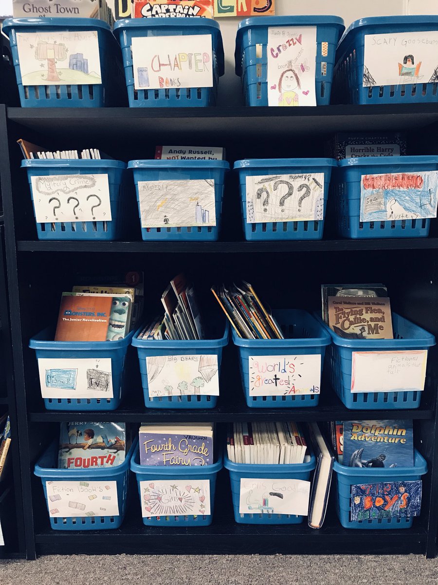 MsSmith3rdSES's tweet photo. Taking ownership of our class library by labeling our books- one bin at a time! #sesconnects #iteachthird @schmalzsharks https://t.co/nfhmnnTZrk