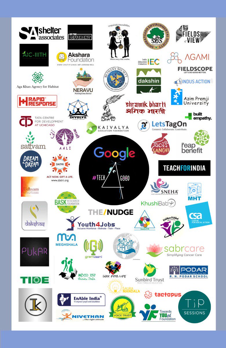 Tech_4Good's tweet photo. 60+ organizations selected to participate @ Google - Tech4Good Summit 2019! @EarthOutreach @Tech4GoodFellow @ncore_in @SudhasIyer @muruganv @ananddevsharma @aksharadotorg @thenudge_in @kef_india @TCDUChicago @RapidResponse @AIC_CCMB @ReapBenefit @Hasiru_Dala @DreamADreamInd https://t.co/AcPa6I3trP