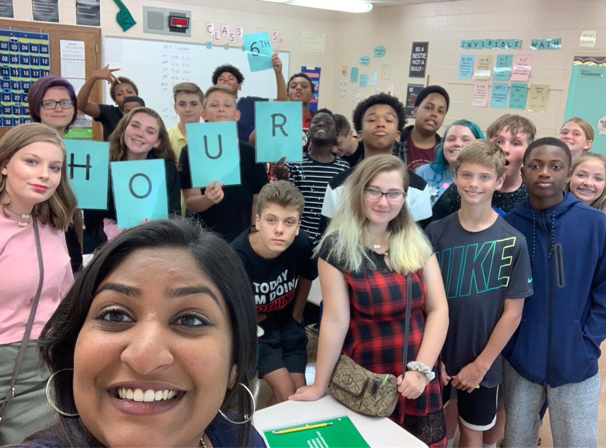 RaseenaJacob's tweet photo. Back to school, but first.. let’s take a selfie !! These are a few classes from #day1 .. Look at all those personalities !!! I’m so excited to get to know each of them !! #backtoschool #selfies #teach180 #NewTeacherJourney https://t.co/p2fXkGKfQX