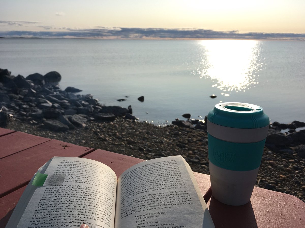 Pierre Burton’s The Klondike Fever with a hot chocolate in #Tuktoyaktuk, #NWT, #Canada. #GoodreadswithaView #amreading