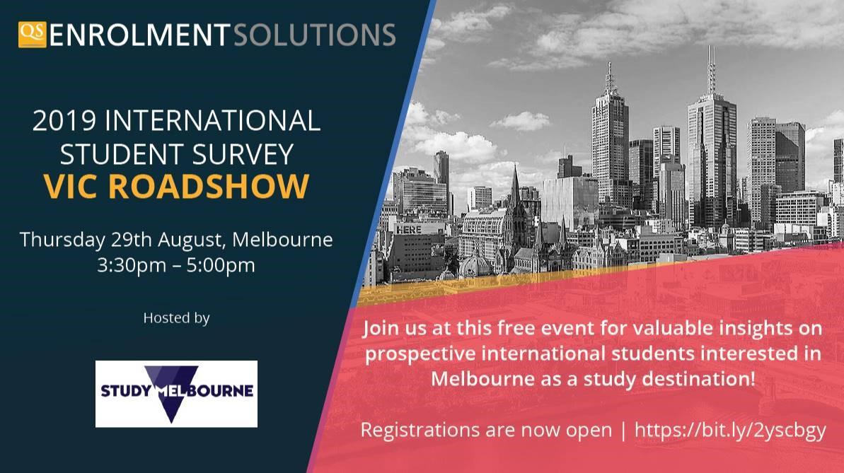 What makes #Melbourne attractive to #internationalstudents? Come to the @QSEnrolmentS Victoria roadshow on Thursday 29 August. Sign up at bit.ly/2yscbgy
#intled @studymelbourne