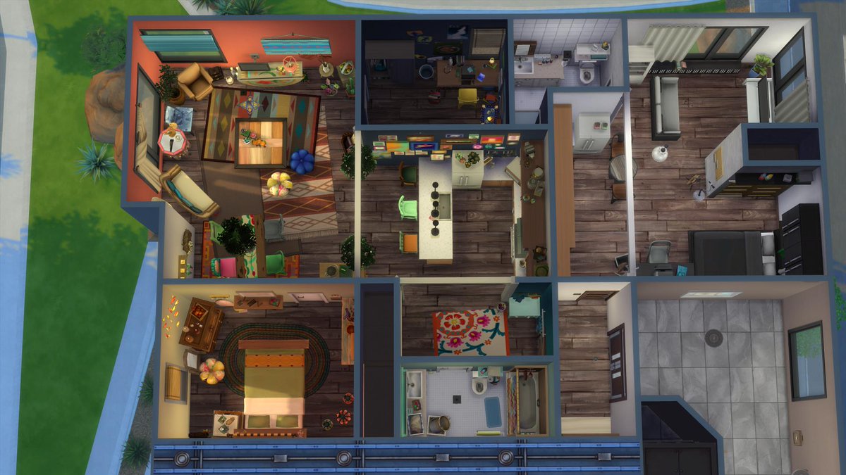 oh_sims's tweet photo. Thin walls are the only thing separating two families in this already small apartment which has been subdivided into two -very different- even smaller apartments. 
#TS4 #ShowUsYourBuilds #nocc
https://t.co/QZqG2TH4F4 https://t.co/Kn7vrOXgr0