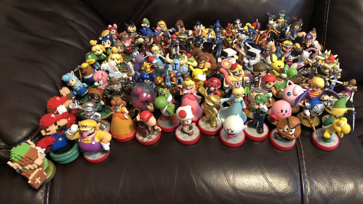 The_Switchverse's tweet image. I dusted my #amiibo collection off today and decided to take a pic. Can you guys spot the one double in my hoard? #Switchverse #BigTreez #Nintendo
