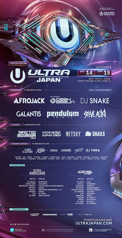 l_tike_live's tweet photo. #ULTRAJAPAN 2019🎧
5年ぶりの2日間開催✨国内外のトップDJが集結します😎

🗓️9/14(土)・15(日)
🎤お台場特設会場

【出演者】
#Afrojack
#DJSnake
#PendulumTRINITY
#SteveAoki
#Galantis
…and more❗️

👇チケット先行受付中‼️
https://t.co/6pY18Ok0YY

#ウルトラジャパン https://t.co/vRc7zmjsbN